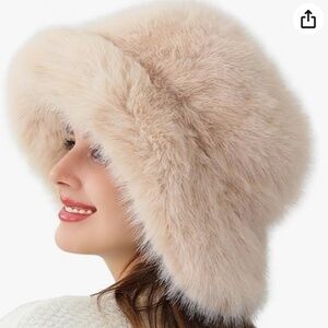 Oversized Fluffy Faux Fur Bucket Hat Camel